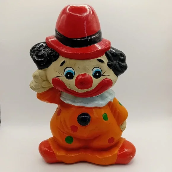 Vintage Clown Coin Bank Figurine Ceramic Novelty Decor Polka Dot Kidcore 9" READ - Picture 2 of 16
